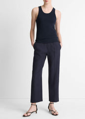 Grace Mid-Rise Linen-Blend Pull-On Pant in Trousers - COASTAL BLUE | VINCE Women