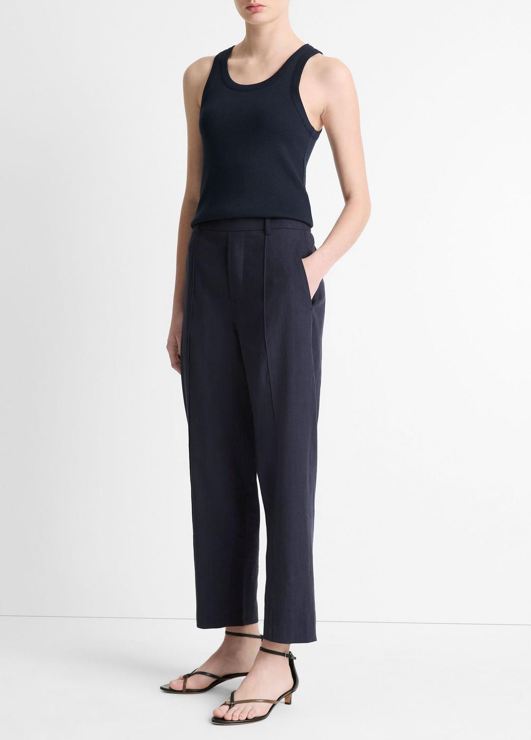 Grace Mid-Rise Linen-Blend Pull-On Pant in Trousers - COASTAL BLUE | VINCE Women