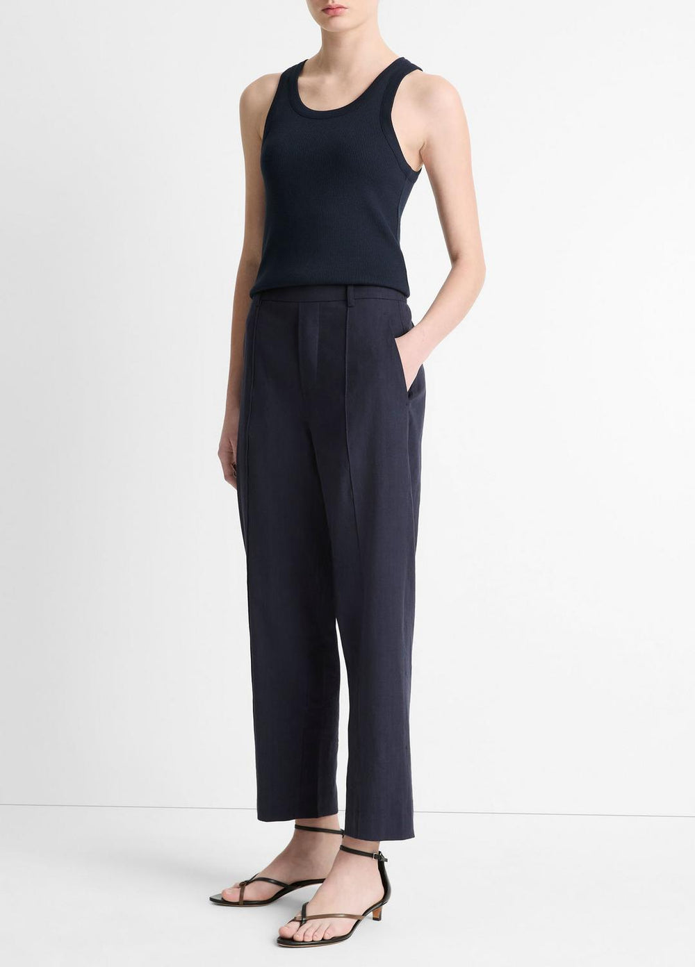 Grace Mid-Rise Linen-Blend Pull-On Pant in Trousers - COASTAL BLUE | VINCE Women