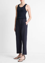 Grace Mid-Rise Linen-Blend Pull-On Pant in Trousers - COASTAL BLUE | VINCE Women