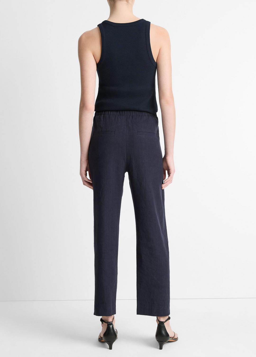 Grace Mid-Rise Linen-Blend Pull-On Pant in Trousers - COASTAL BLUE | VINCE Women