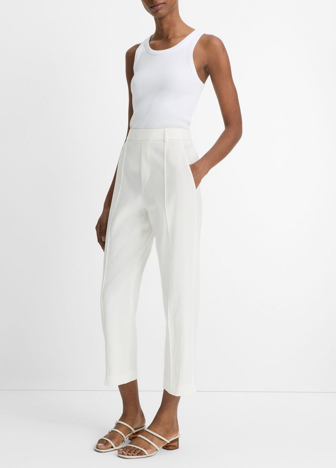 Grace Mid-Rise Linen-Blend Pull-On Pant in Trousers - OFF WHITE | VINCE Women