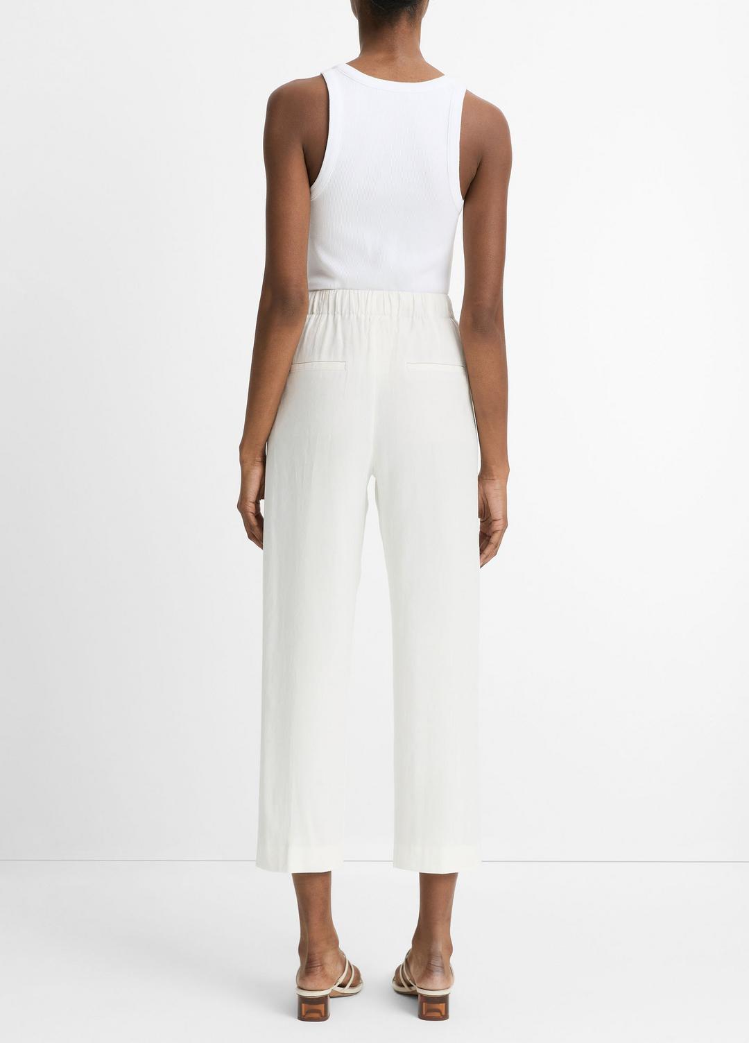 Grace Mid-Rise Linen-Blend Pull-On Pant in Trousers - OFF WHITE | VINCE Women