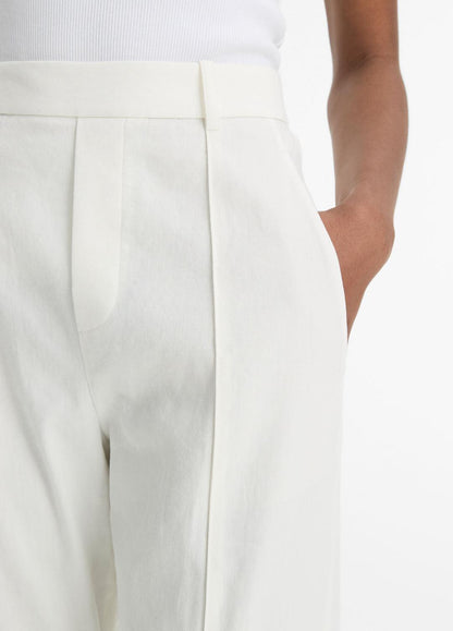 Grace Mid-Rise Linen-Blend Pull-On Pant in Trousers - OFF WHITE | VINCE Women