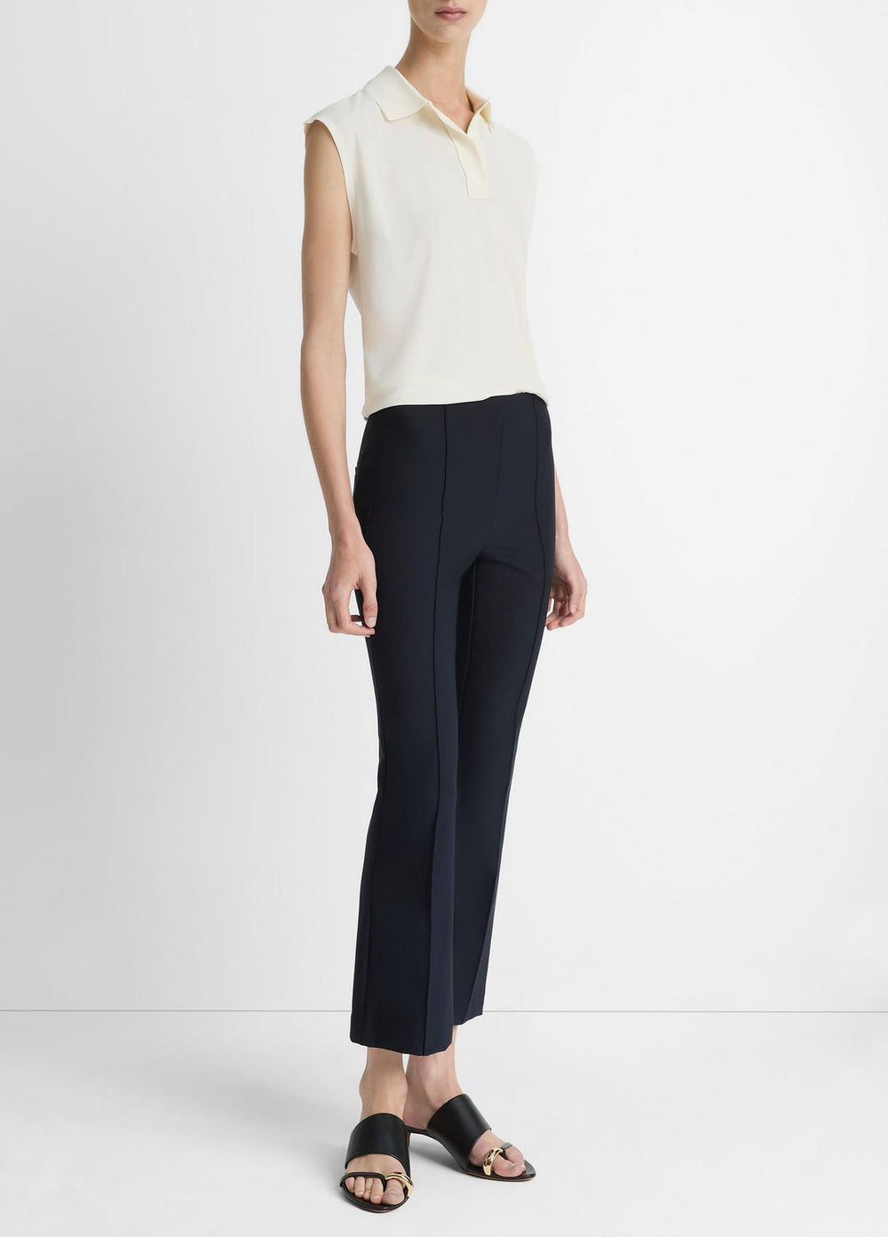 Niki Mid-Rise Pintuck Crop Flare Pant in Pants - COASTAL BLUE | VINCE Women