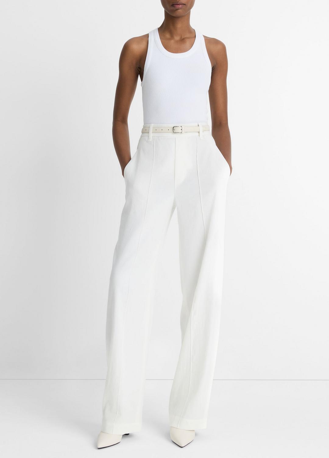 Linen-Blend High-Rise Pull-On Pant in Trousers - OFF WHITE | VINCE Women