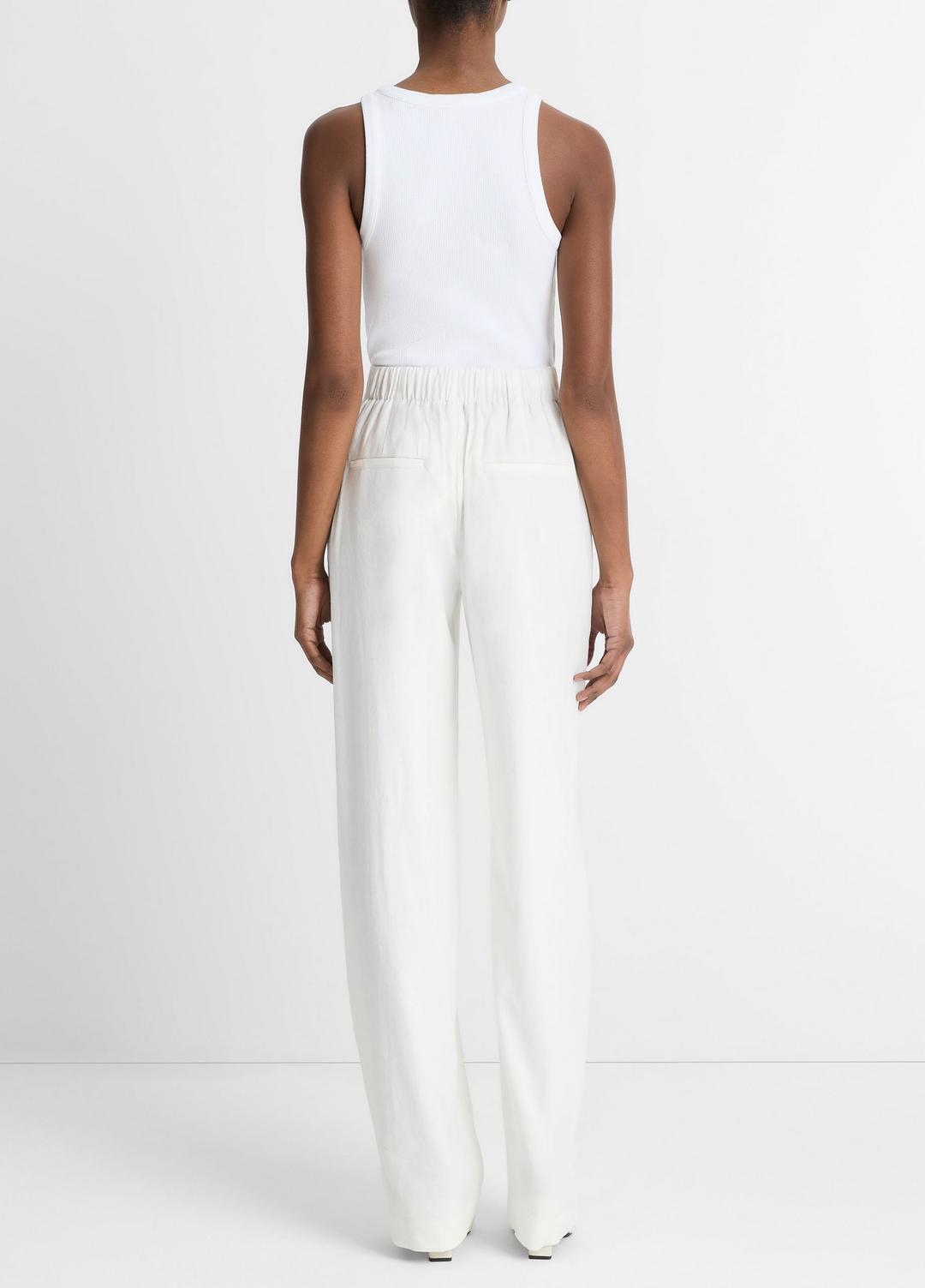 Linen-Blend High-Rise Pull-On Pant in Trousers - OFF WHITE | VINCE Women
