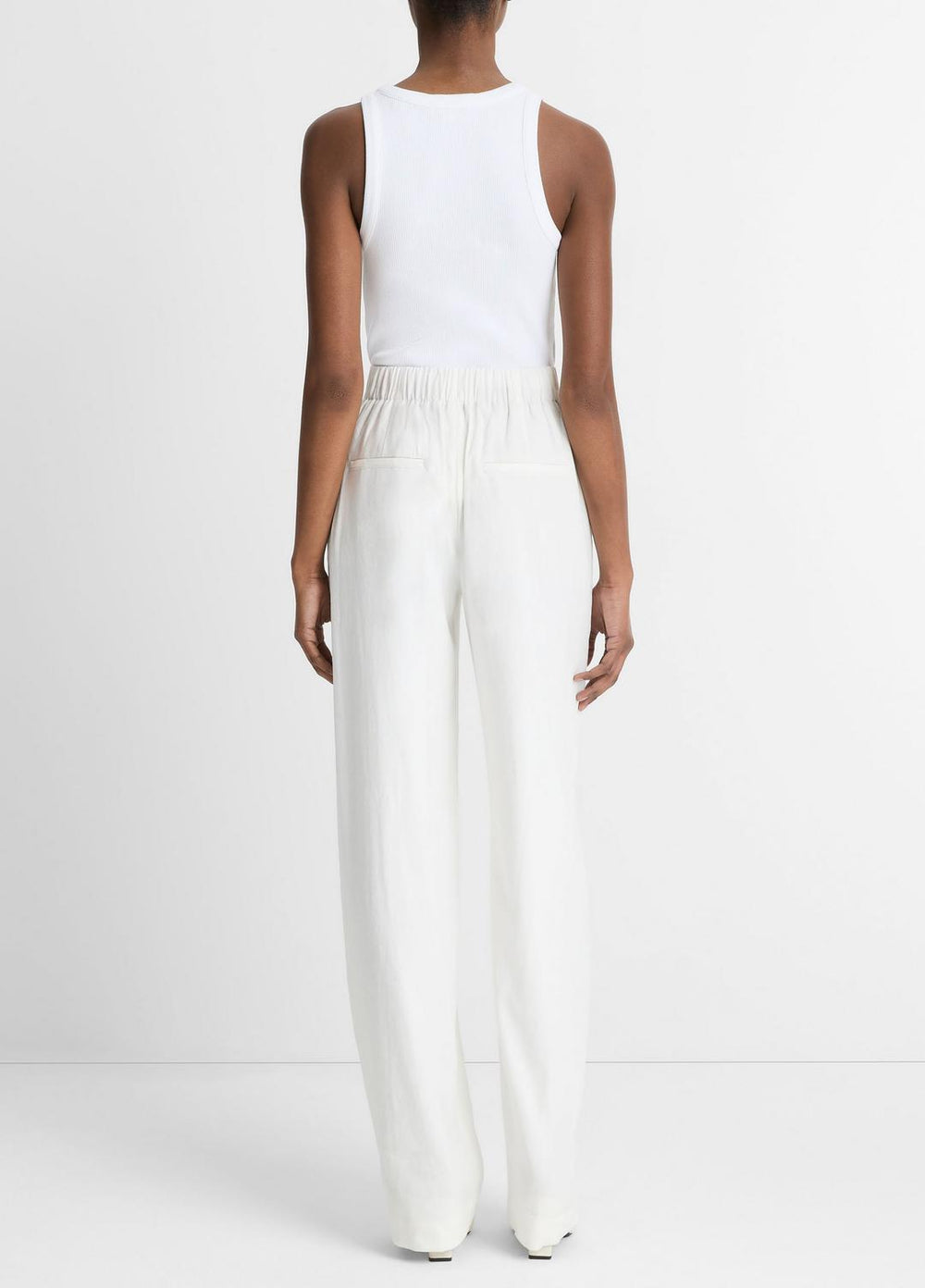 Linen-Blend High-Rise Pull-On Pant in Trousers - OFF WHITE | VINCE Women