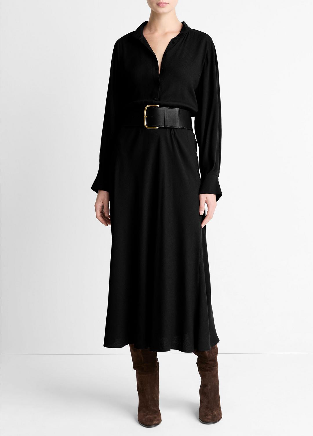 Crepe Collar-Stand Shirt Dress in Dresses - BLACK | VINCE Women