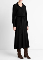 Crepe Collar-Stand Shirt Dress in Dresses - BLACK | VINCE Women