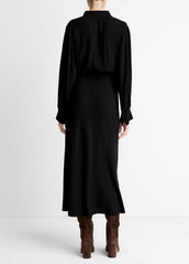 Crepe Collar-Stand Shirt Dress in Dresses - BLACK | VINCE Women