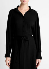 Crepe Collar-Stand Shirt Dress in Dresses - BLACK | VINCE Women