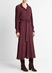 Crepe Collar-Stand Shirt Dress in Dresses - OXBLOOD | VINCE Women