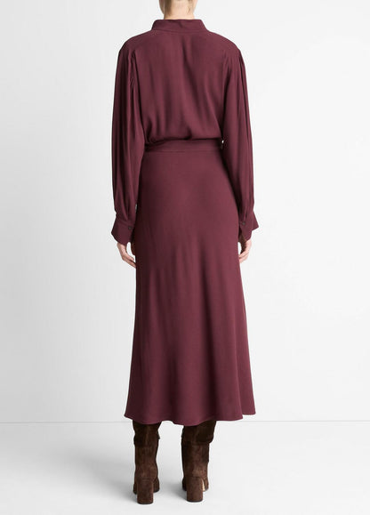 Crepe Collar-Stand Shirt Dress in Dresses - OXBLOOD | VINCE Women