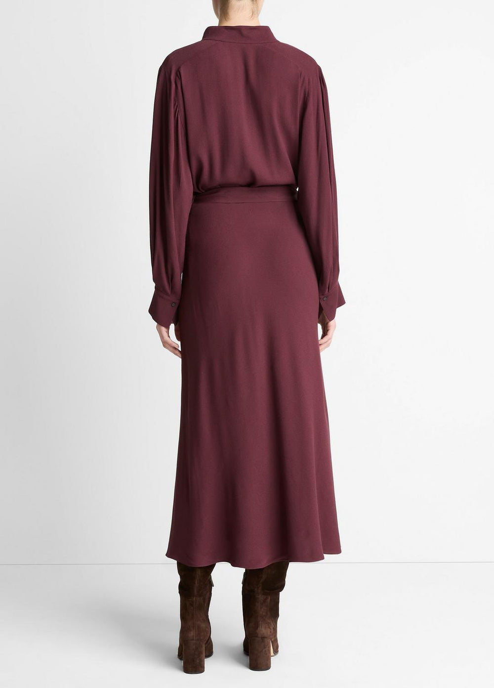 Crepe Collar-Stand Shirt Dress in Dresses - OXBLOOD | VINCE Women