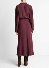 Crepe Collar-Stand Shirt Dress in Dresses - OXBLOOD | VINCE Women