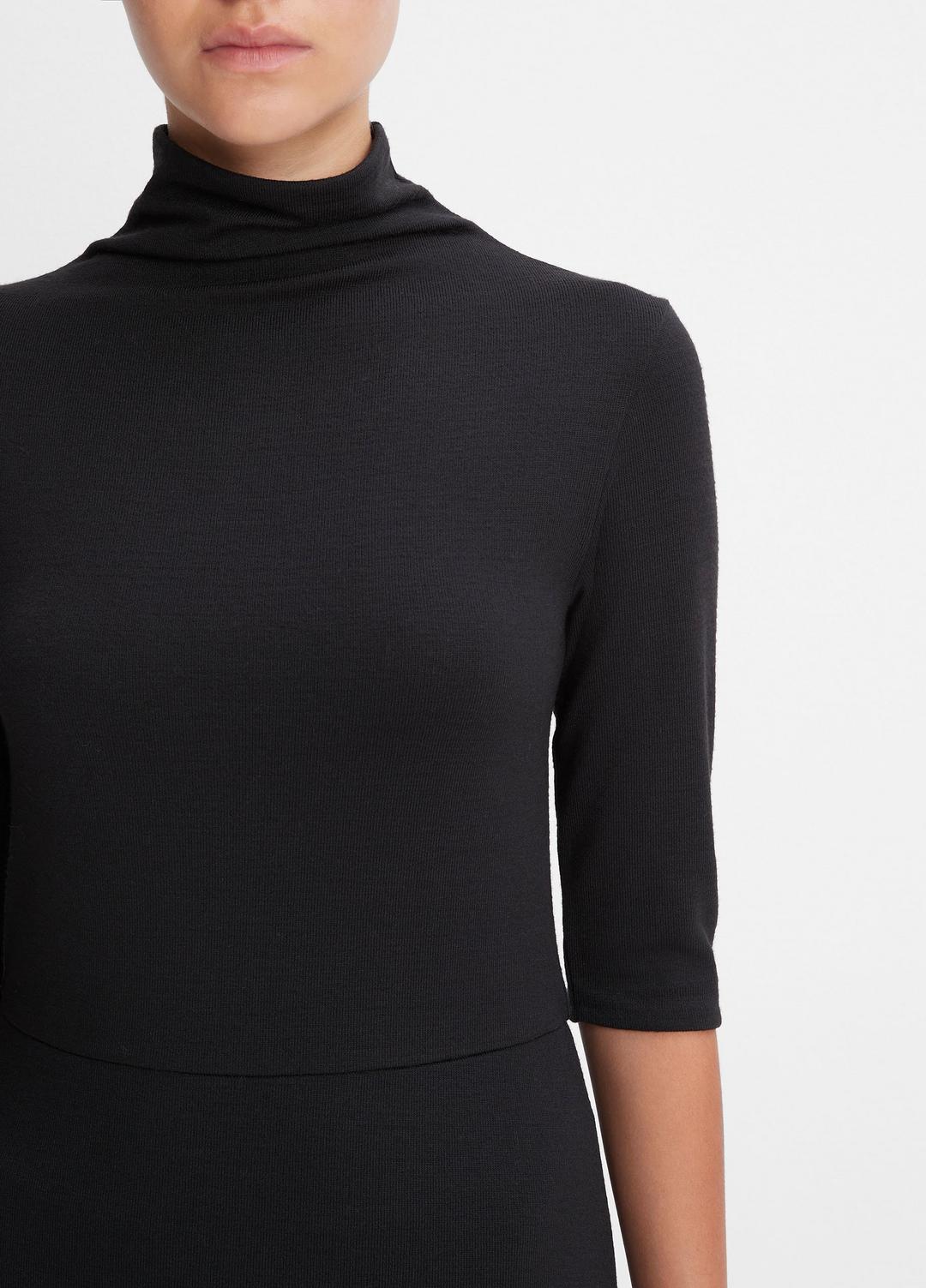 Elbow-Sleeve Turtleneck Dress in Dresses - BLACK | VINCE Women