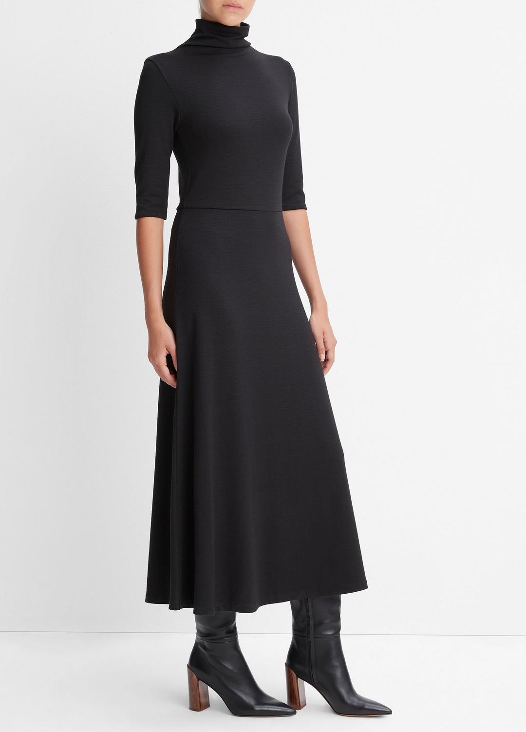 Elbow-Sleeve Turtleneck Dress in Dresses - BLACK | VINCE Women