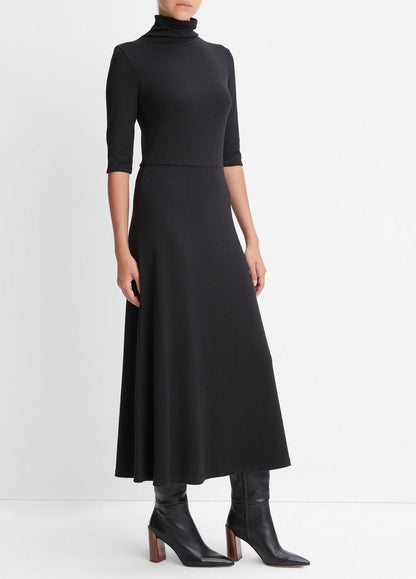 Elbow-Sleeve Turtleneck Dress in Dresses - BLACK | VINCE Women