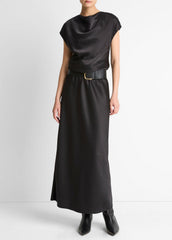 Draped Satin Cowl-Neck Dress in Dresses - BLACK | VINCE Women