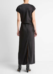 Draped Satin Cowl-Neck Dress in Dresses - BLACK | VINCE Women