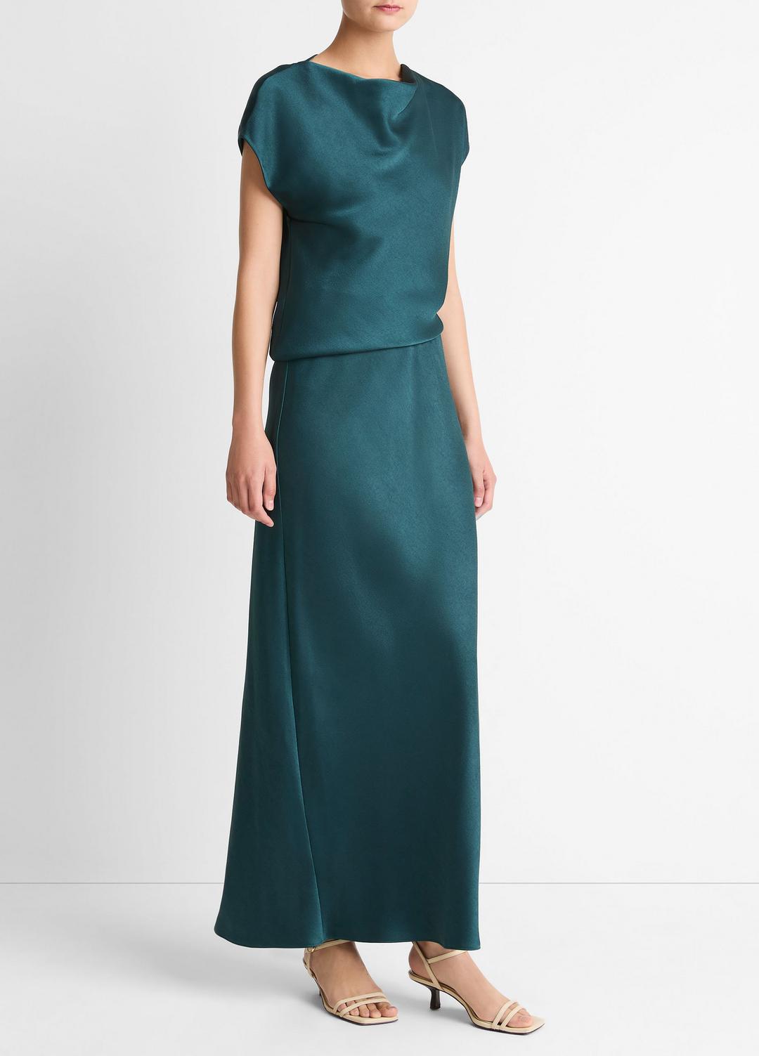 Draped Satin Cowl-Neck Dress in Dresses - JUNIPER | VINCE Women