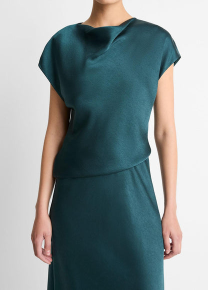 Draped Satin Cowl-Neck Dress in Dresses - JUNIPER | VINCE Women