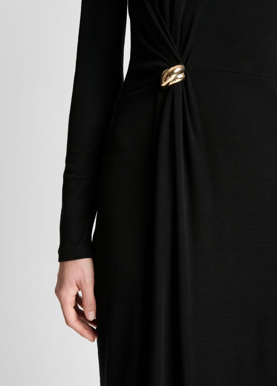 Cinched-Waist Wool-Blend Long-Sleeve Dress in Dresses - BLACK | VINCE Women