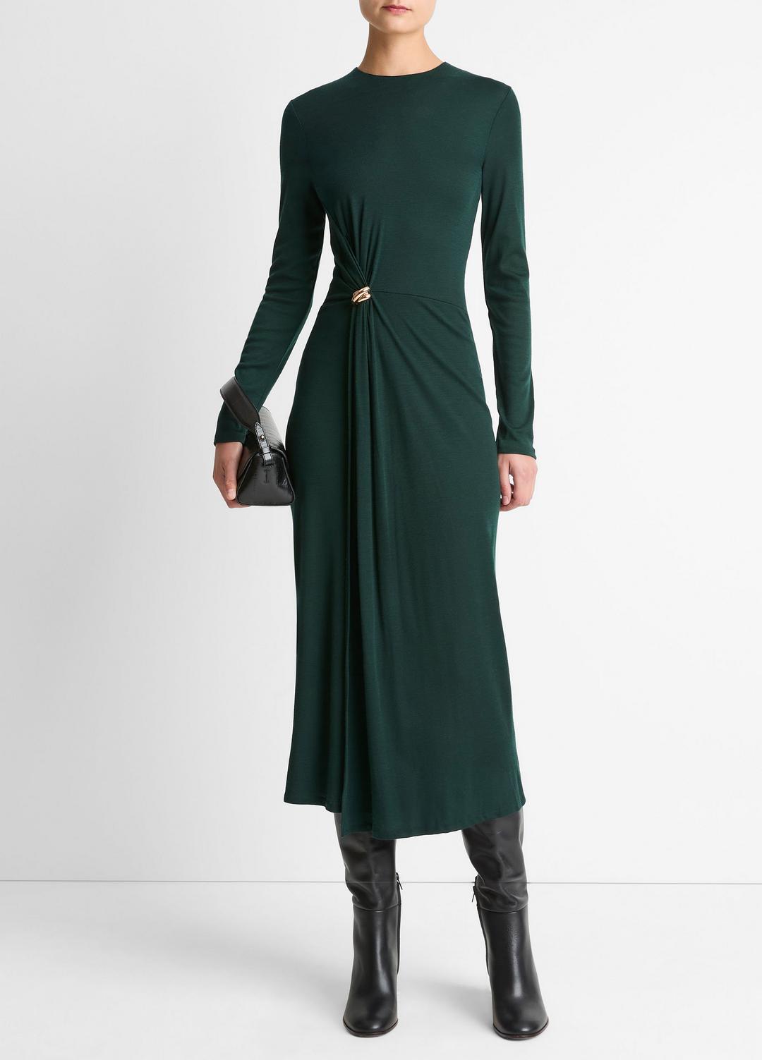 Cinched-Waist Wool-Blend Long-Sleeve Dress in Dresses - JUNIPER | VINCE Women