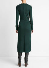 Cinched-Waist Wool-Blend Long-Sleeve Dress in Dresses - JUNIPER | VINCE Women
