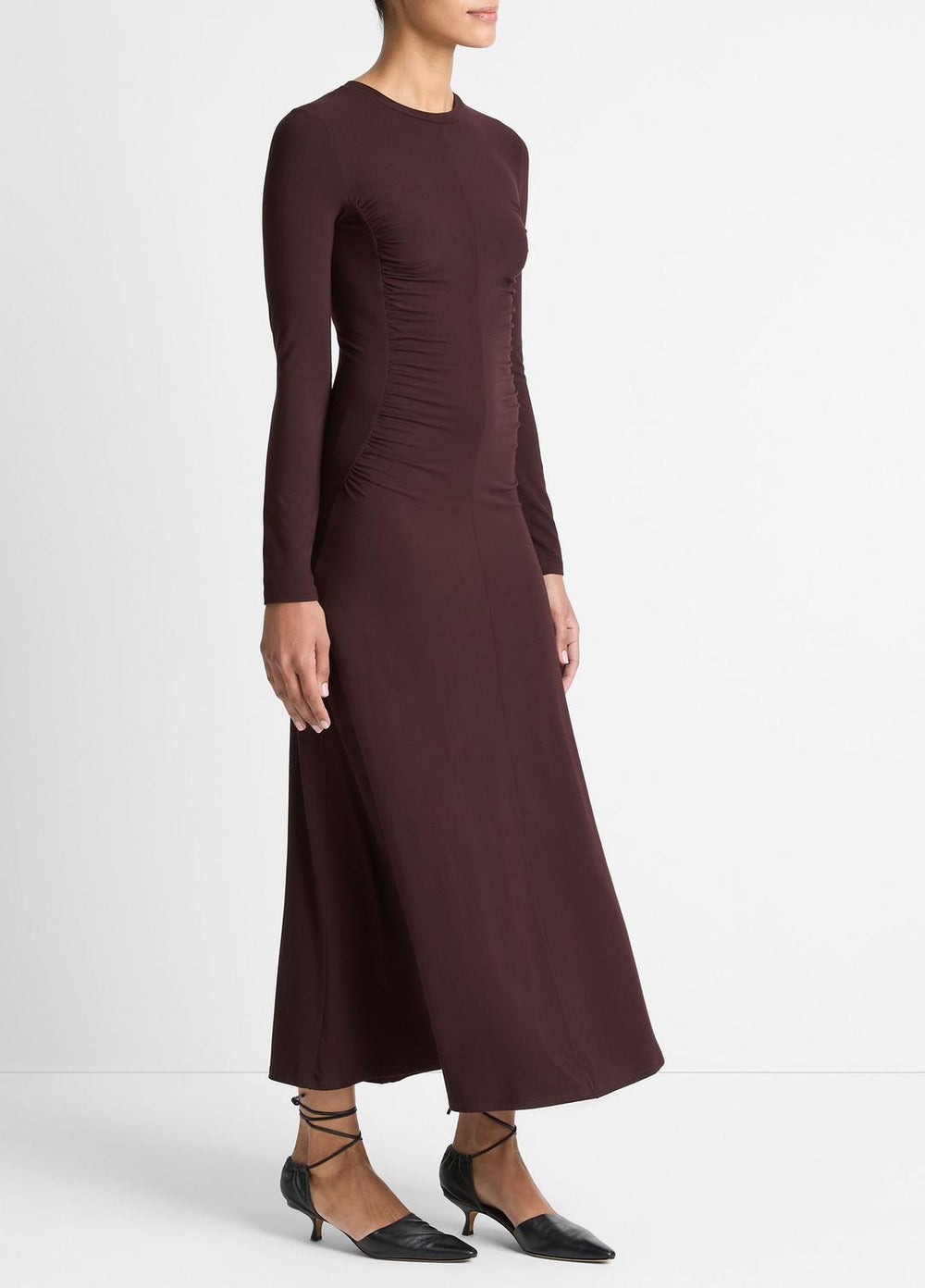 Ruched-Seam Long-Sleeve Dress in Dresses - DARK FIG | VINCE Women