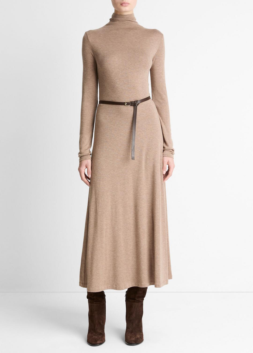 Cozy Jersey Funnel-Neck Long-Sleeve Dress in Dresses - HEATHER DOE | VINCE Women