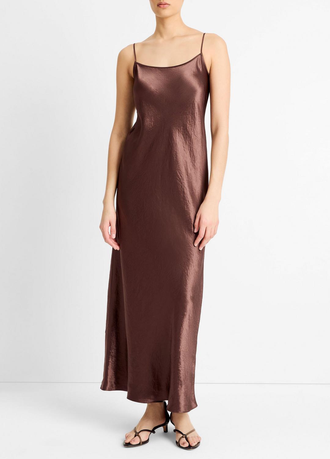 Satin Bias Maxi Slip Dress in Dresses - CHOCOLATE | VINCE Women