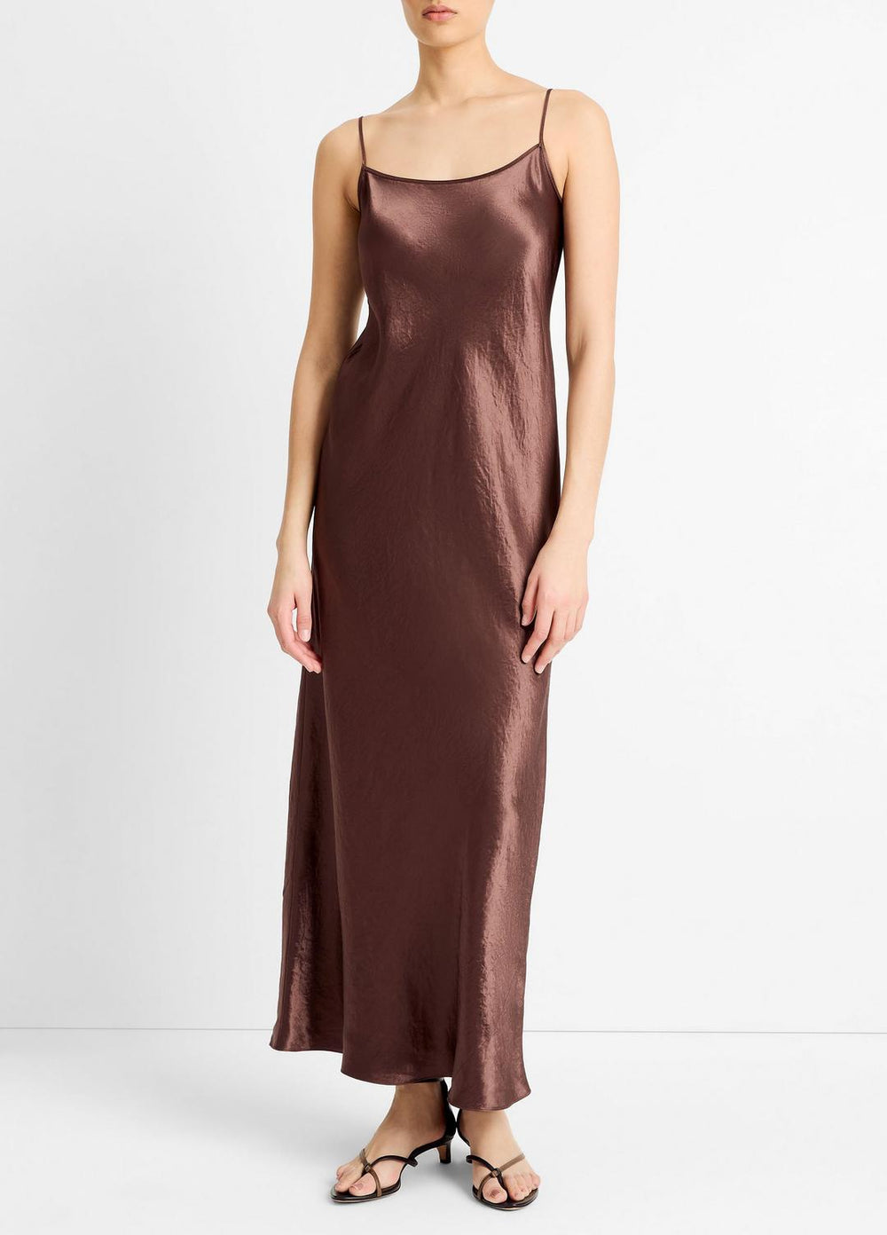 Satin Bias Maxi Slip Dress in Dresses - CHOCOLATE | VINCE Women