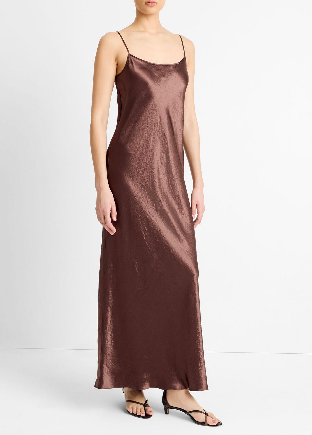 Satin Bias Maxi Slip Dress in Dresses - CHOCOLATE | VINCE Women