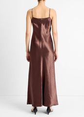 Satin Bias Maxi Slip Dress in Dresses - CHOCOLATE | VINCE Women