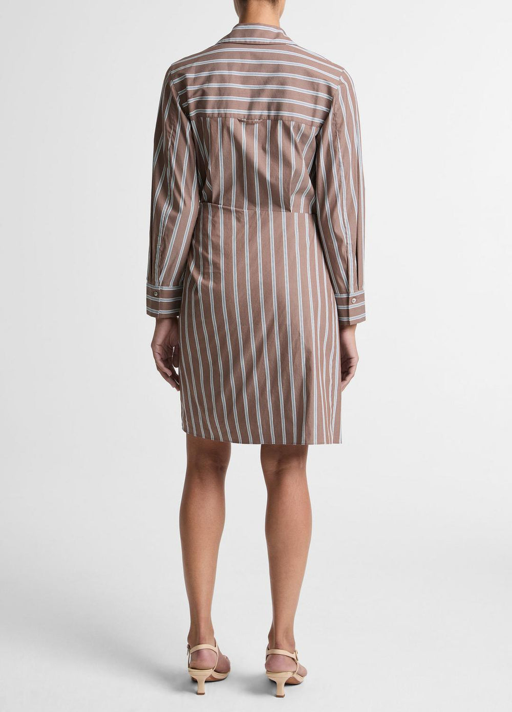 Striped Cotton-Blend Wrap Dress in Dresses - BROWN MULTI | VINCE Women