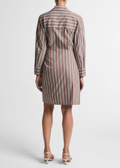 Striped Cotton-Blend Wrap Dress in Dresses - BROWN MULTI | VINCE Women