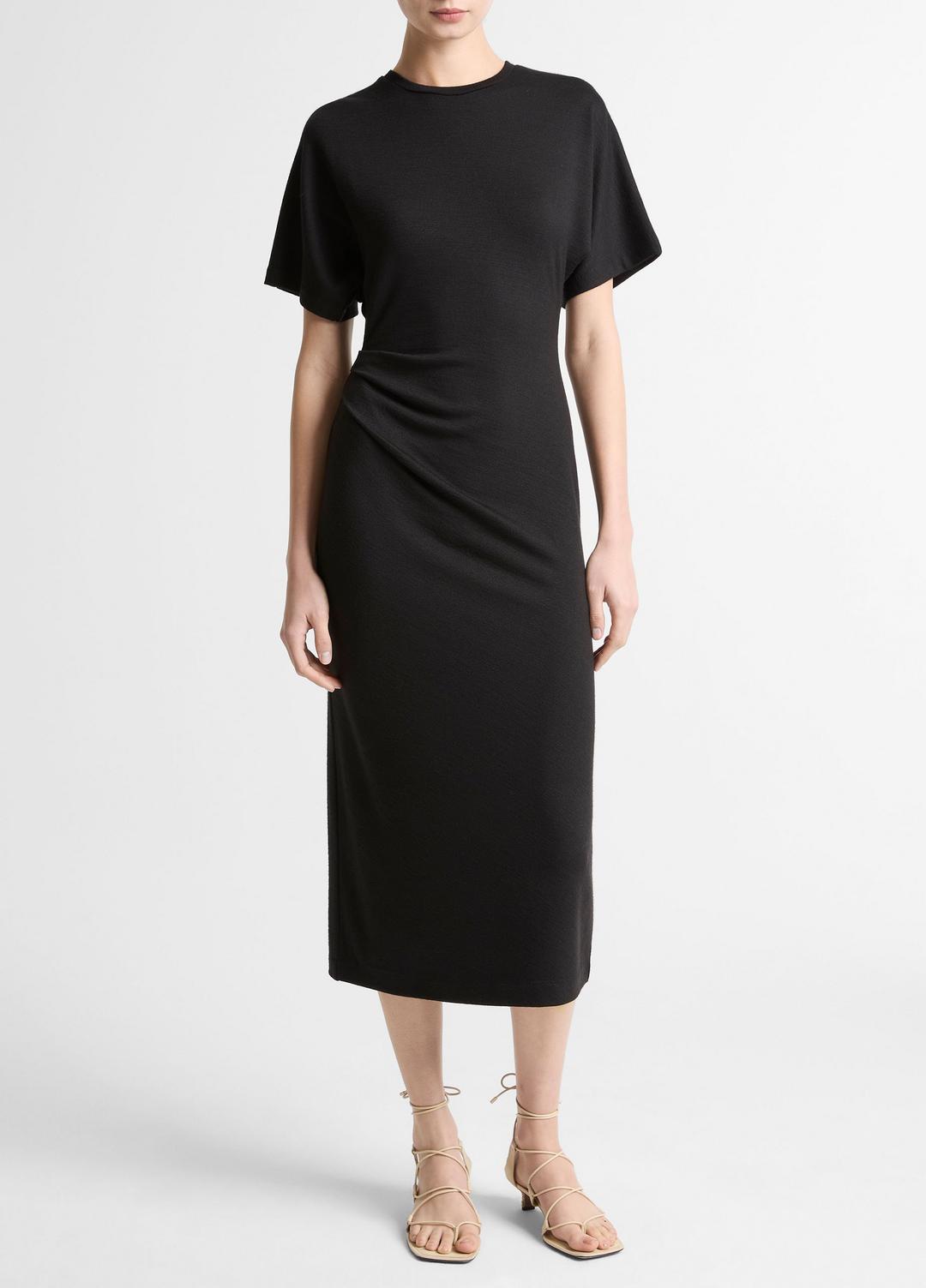 Ruched-Side Matte Jersey Short-Sleeve Dress in Dresses - BLACK | VINCE Women