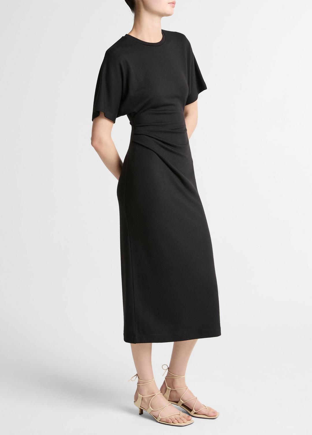 Ruched-Side Matte Jersey Short-Sleeve Dress in Dresses - BLACK | VINCE Women