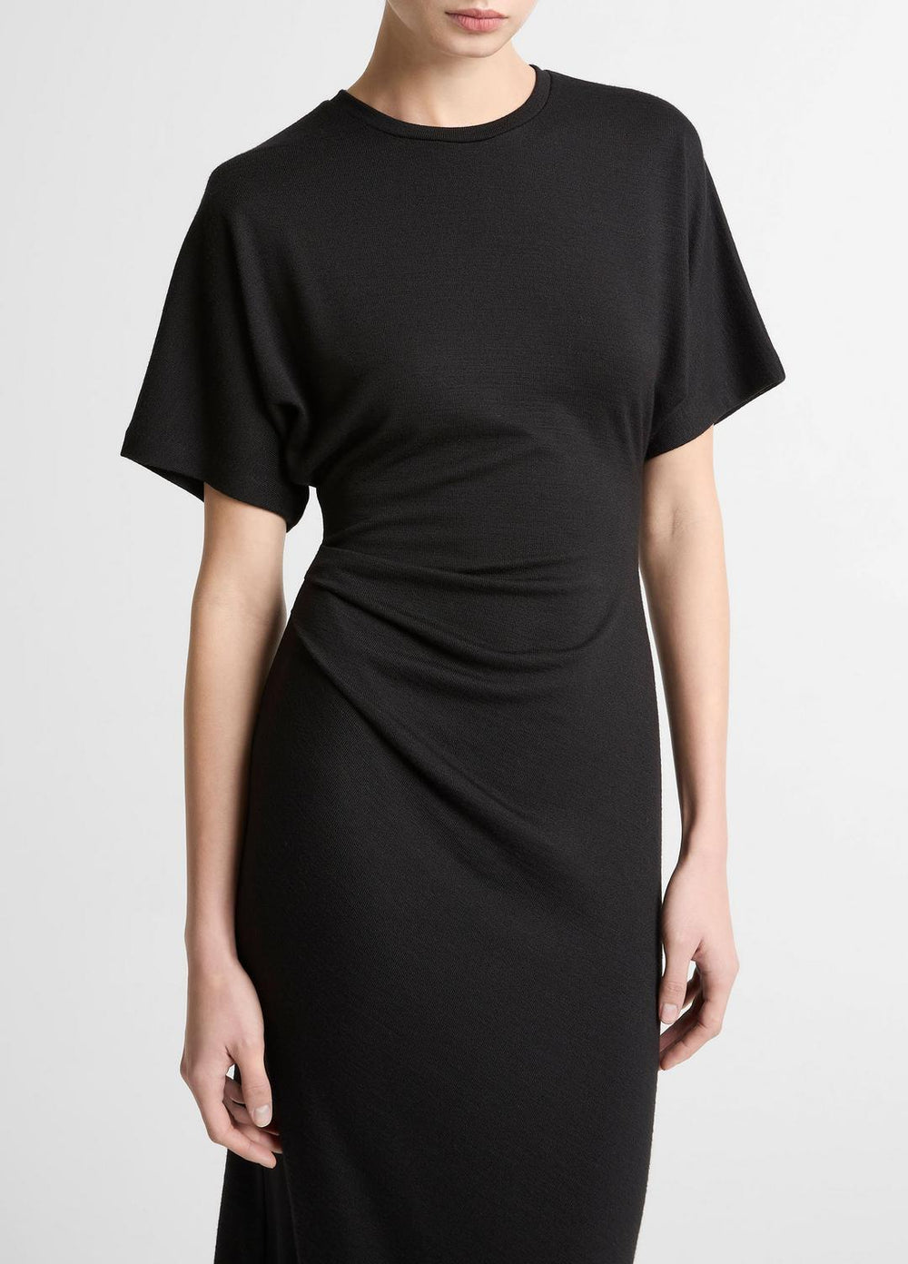 Ruched-Side Matte Jersey Short-Sleeve Dress in Dresses - BLACK | VINCE Women