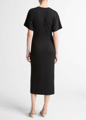 Ruched-Side Matte Jersey Short-Sleeve Dress in Dresses - BLACK | VINCE Women