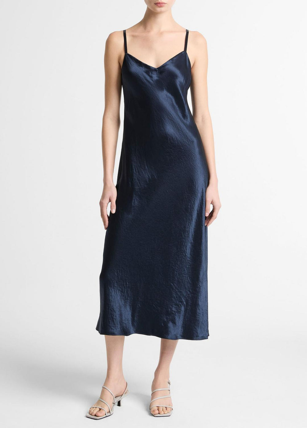 Satin V-Neck Slip Dress in Dresses - COASTAL BLUE | VINCE Women