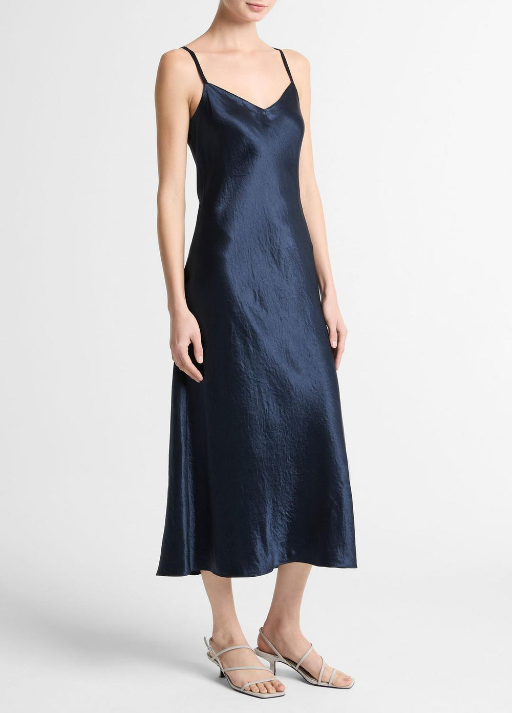 Satin V-Neck Slip Dress in Dresses - COASTAL BLUE | VINCE Women