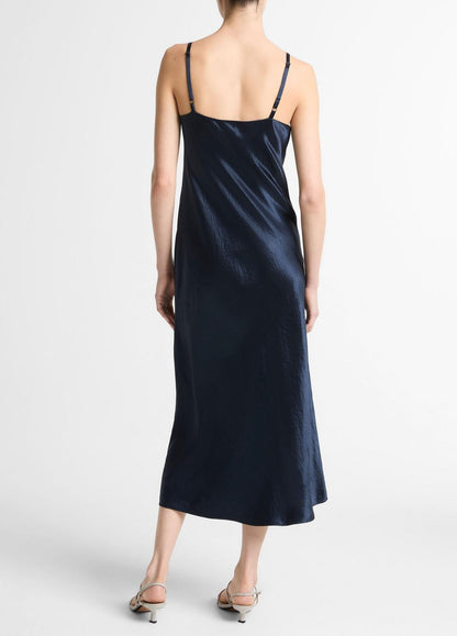 Satin V-Neck Slip Dress in Dresses - COASTAL BLUE | VINCE Women