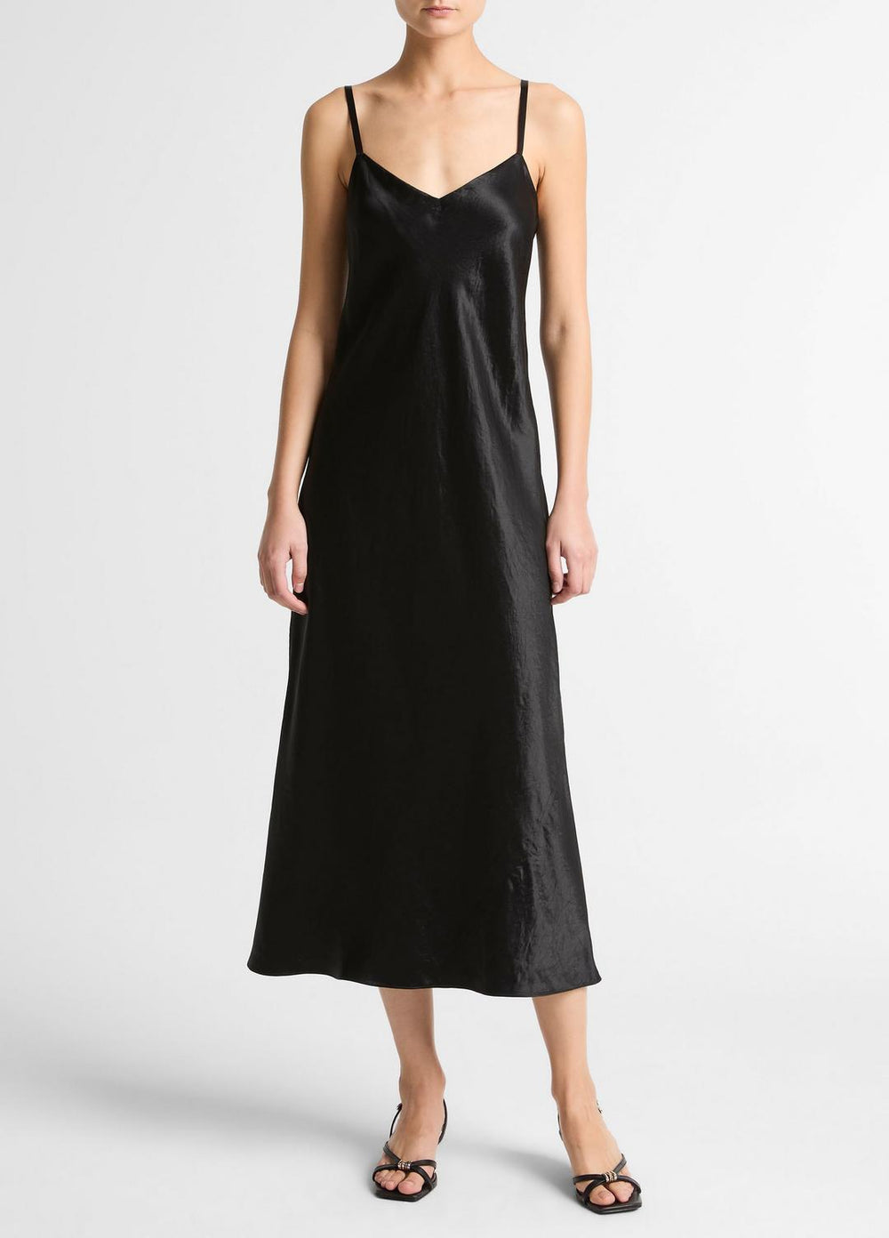 Satin V-Neck Slip Dress in Dresses - BLACK | VINCE Women