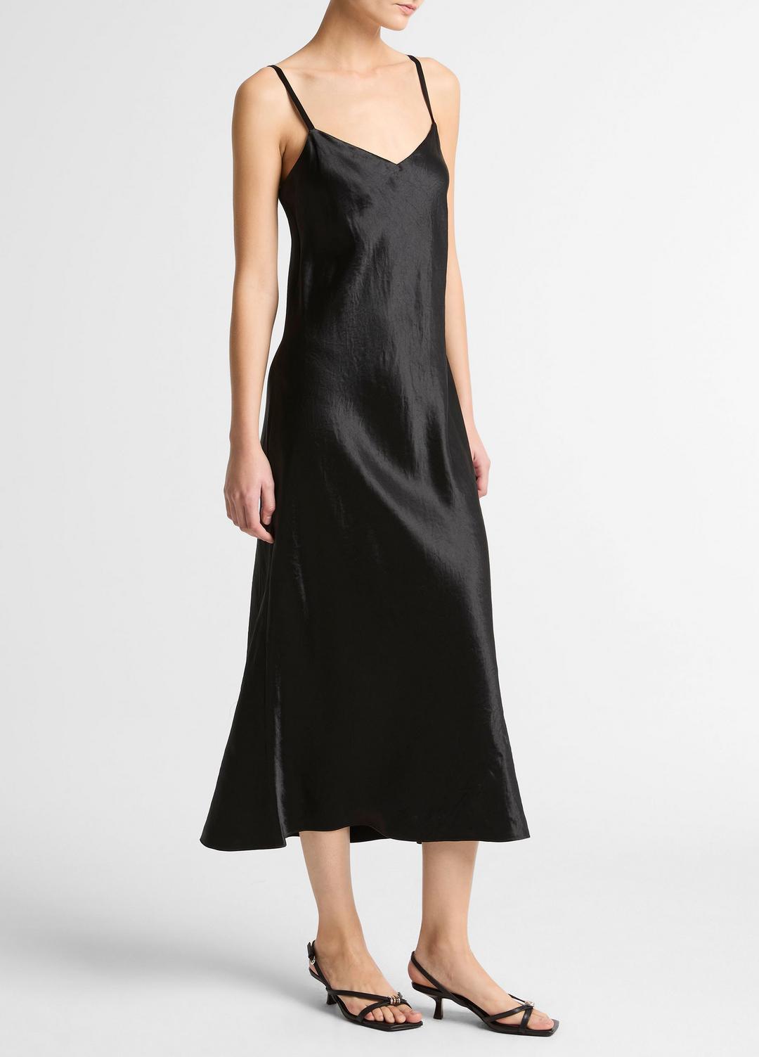 Satin V-Neck Slip Dress in Dresses - BLACK | VINCE Women
