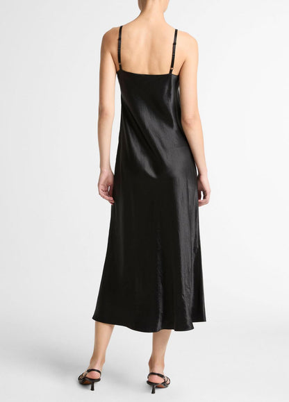 Satin V-Neck Slip Dress in Dresses - BLACK | VINCE Women