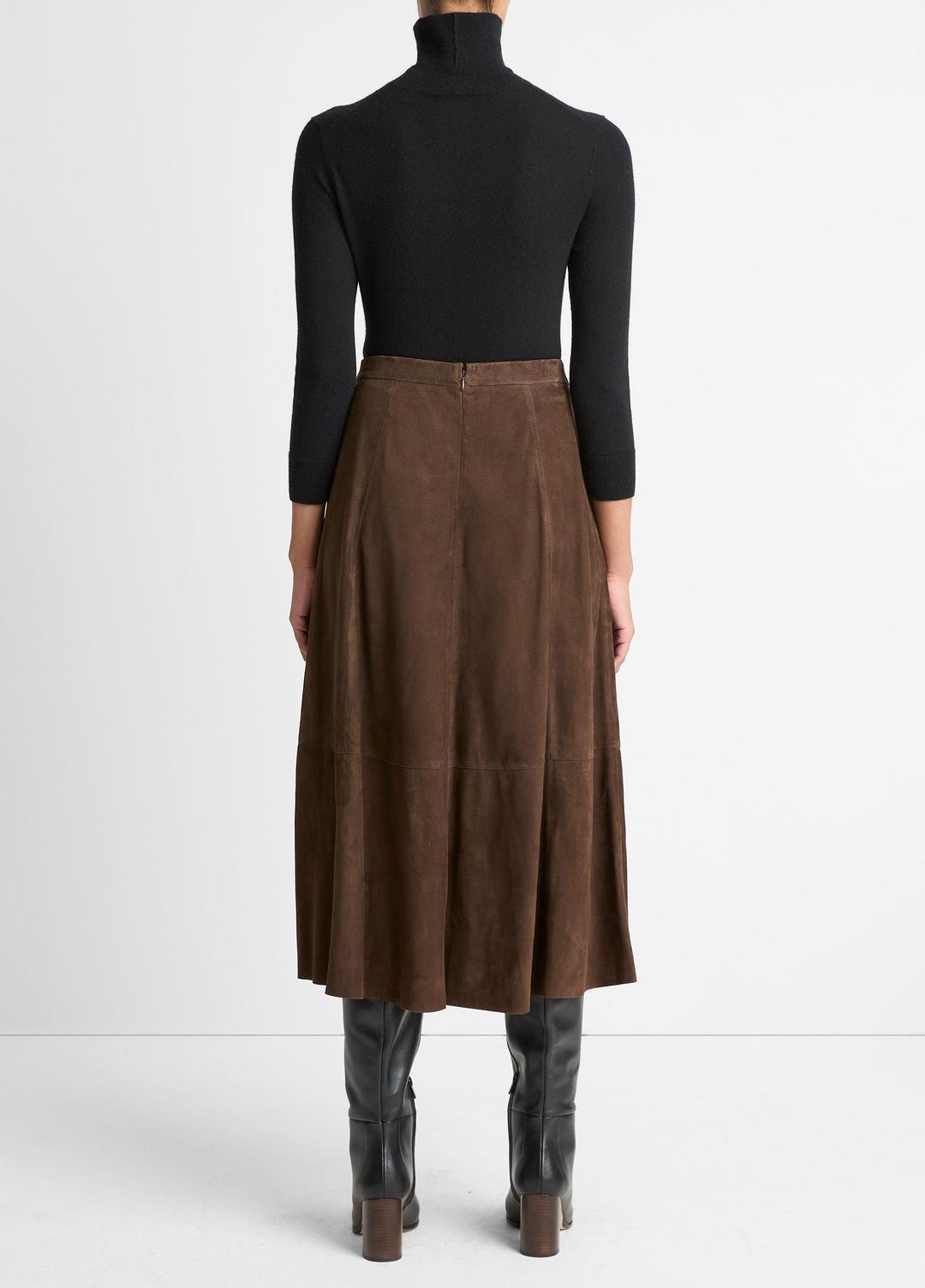 Suede Mid-Rise Flared Skirt in Skirts - DEEP ESPRESSO | VINCE Women