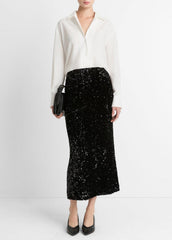 Sequined Velvet Column Skirt in Skirts - BLACK | VINCE Women